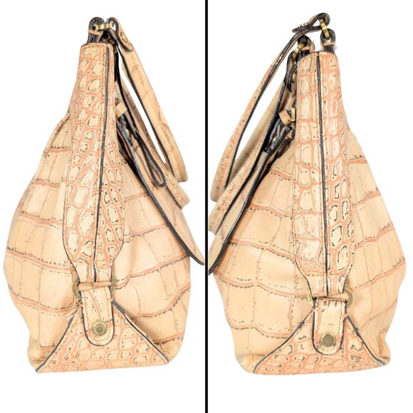 Monsac Croc Embossed Italian Leather Cream Crescent Shoulder Bag w/Pouch - Picture 5 of 12